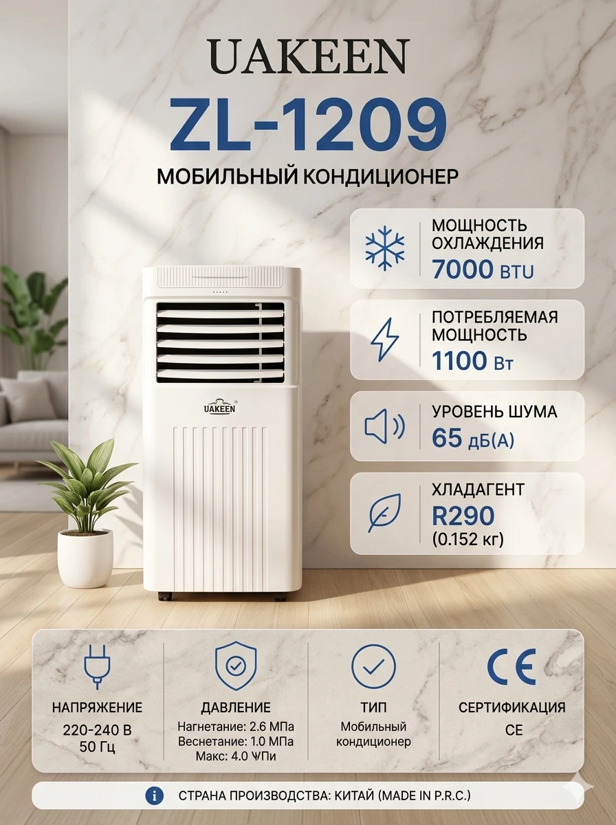 Мобильный кондиционер UAKEEN ZL-1209