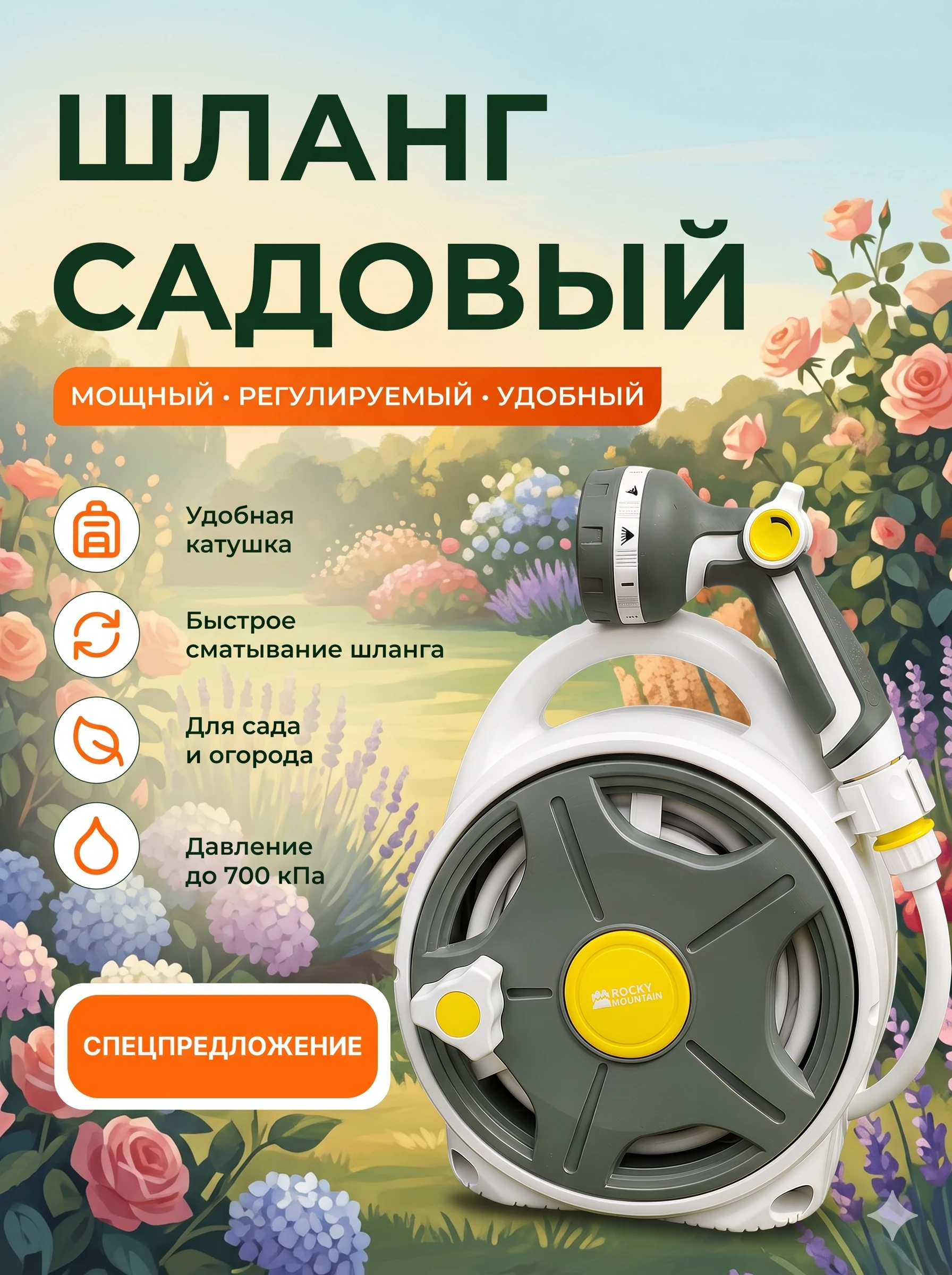 Садовый шланг Rocky Mountain на катушке (20 м)