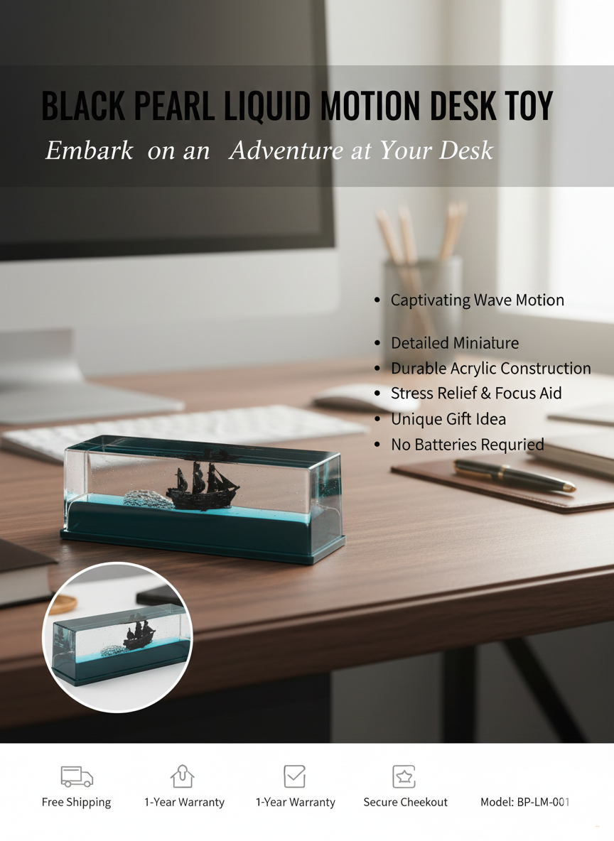 Сувенир антистресс Чёрная жемчужина пиратский корабль в жидкости