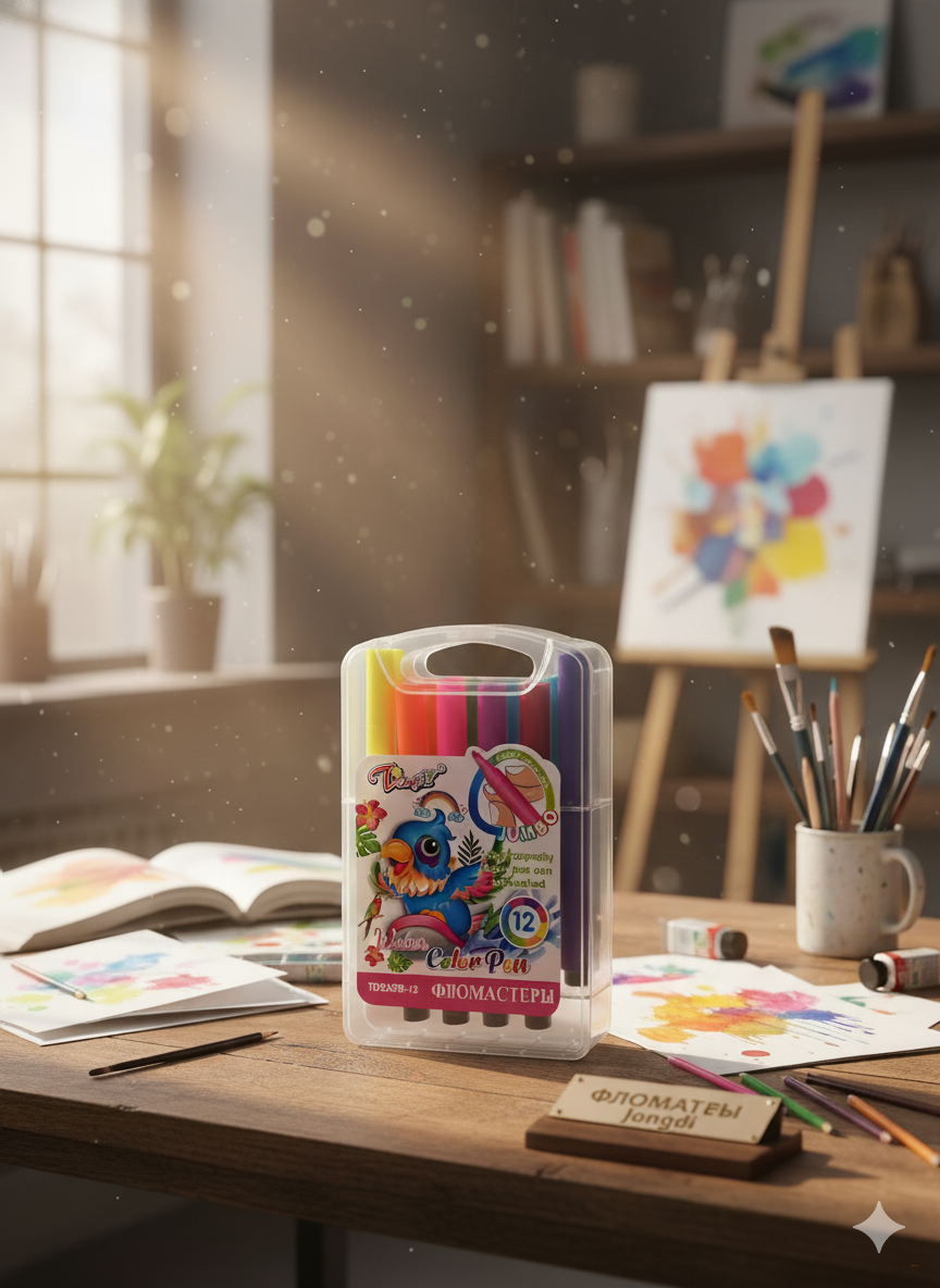 Фломастеры Color Pen На водной основе 12 штук , быстросохнущие чернила на основе пищевых красителей, не содержит кислот.