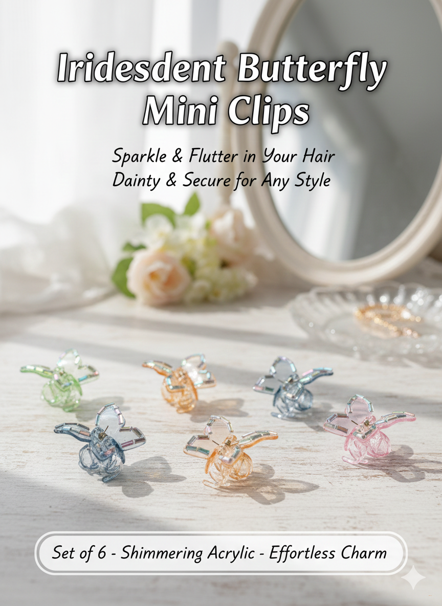 Заколка бабочка для волос, прозрачная, с камушками 4см