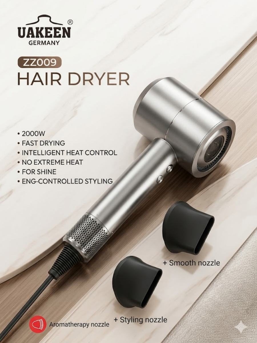 Профессиональный фен UAKEEN ZZ009 (2800 Вт) с LCD-дисплеем