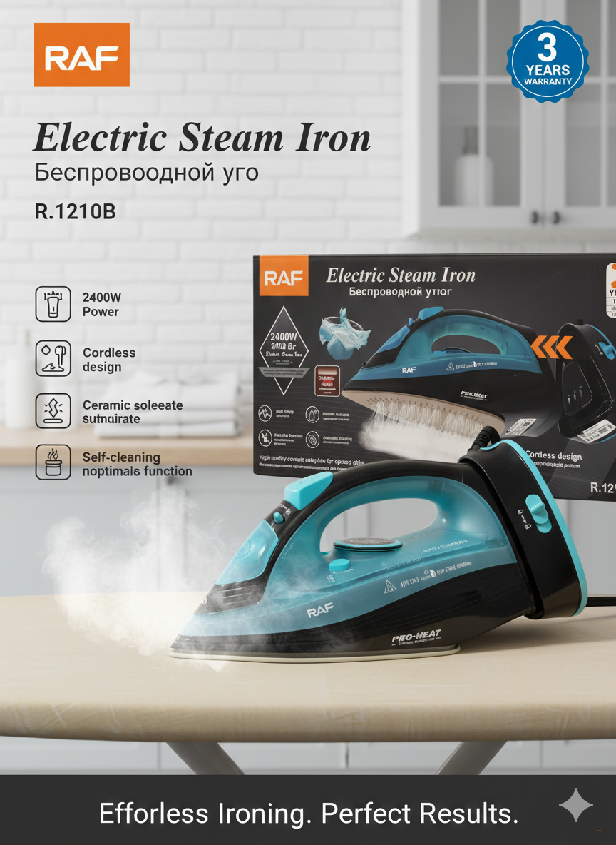 Беспроводной паровой утюг RAF R.1210B, 2400 Вт