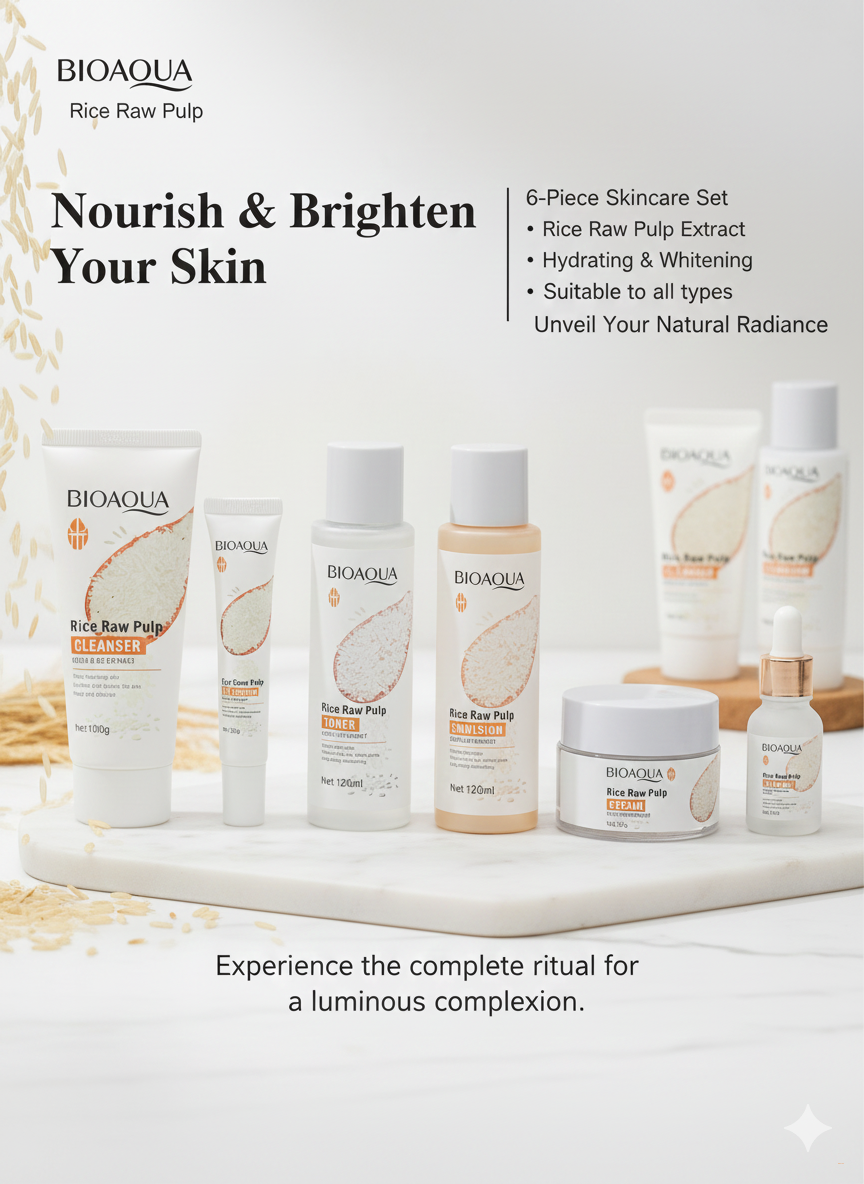 Набор для ухода за лицом Bioaqua 6 в 1, омолаживающий с экстрактом риса