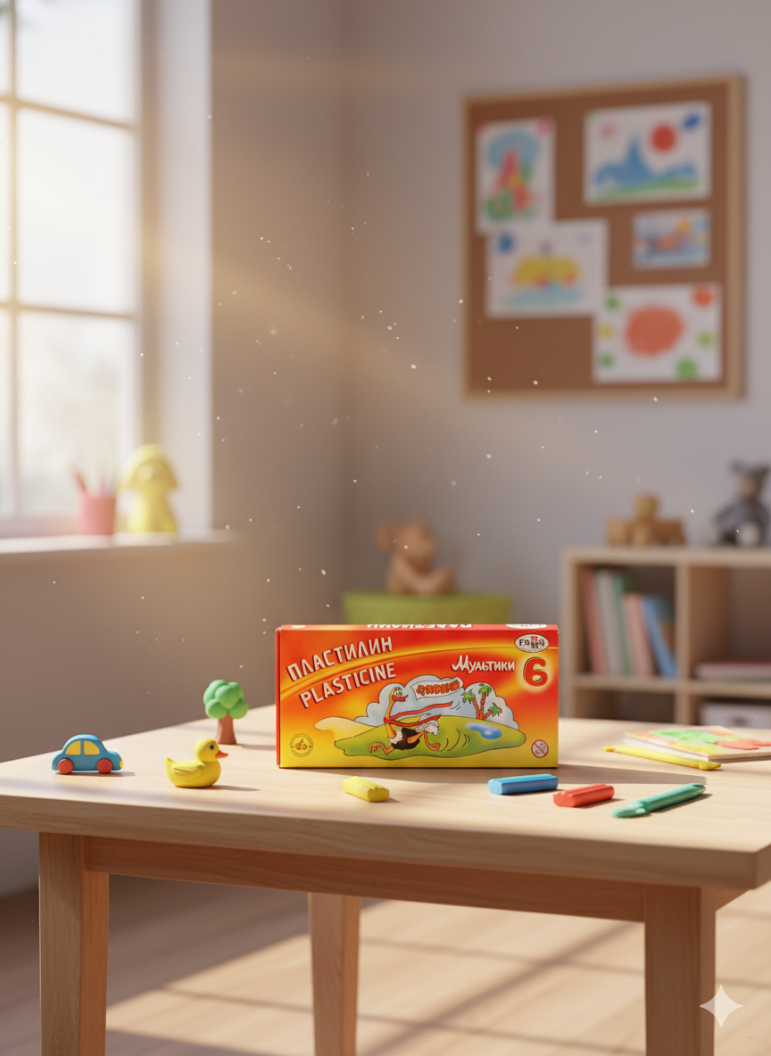 Пластилин Гамма "Мультики", 120 г, со стеком, 6 цветов