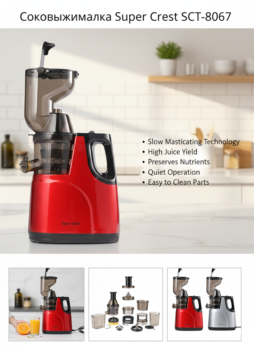 Соковыжималка Super Crest SCT-8067, красный