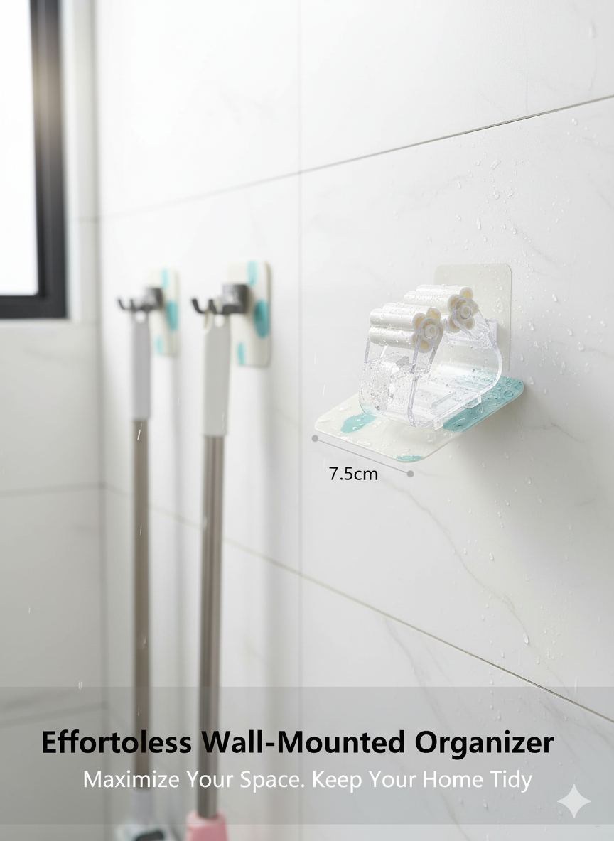 Настенный держатель для швабры, металлический, самоклеющийся