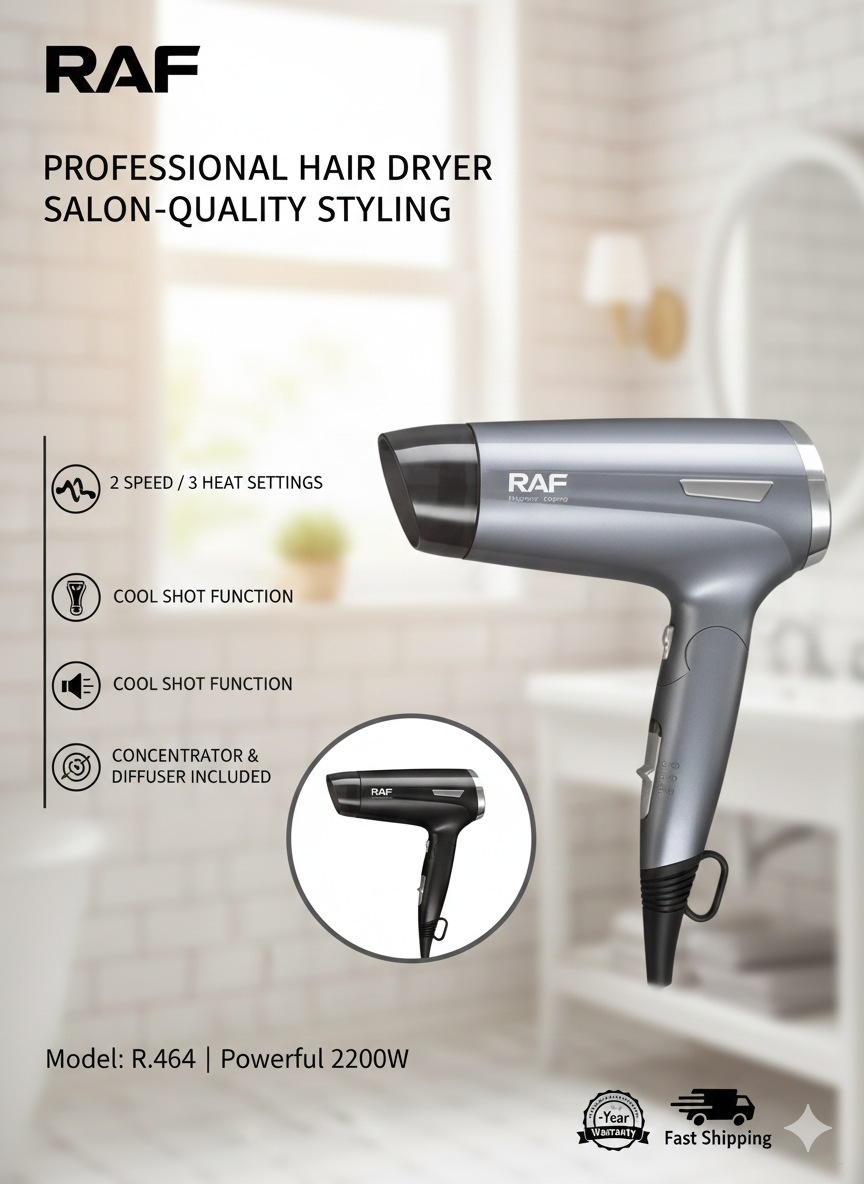 Фен для волос RAF R464, серый