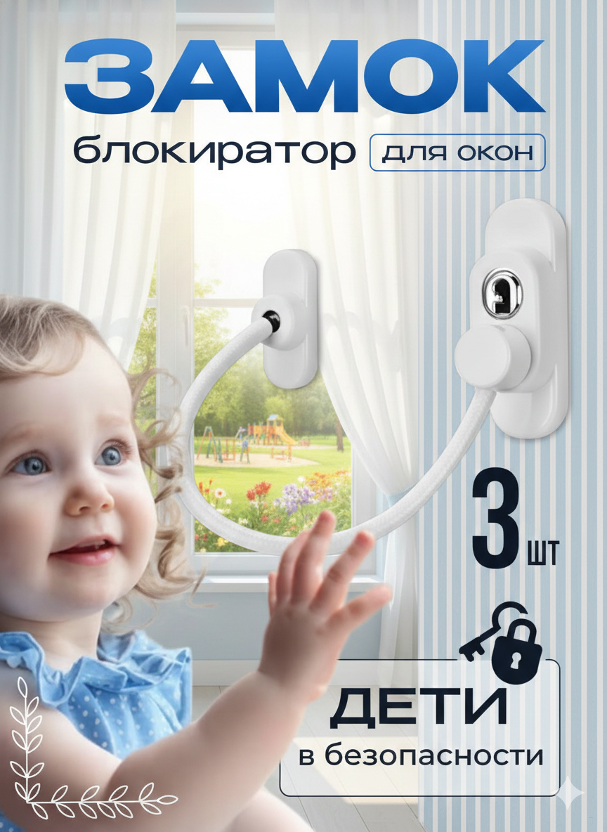 Детский замок-ограничитель на окно, набор 3 шт.