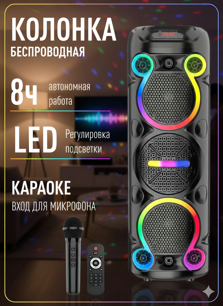 Колонка караоке беспроводная с микрофоном