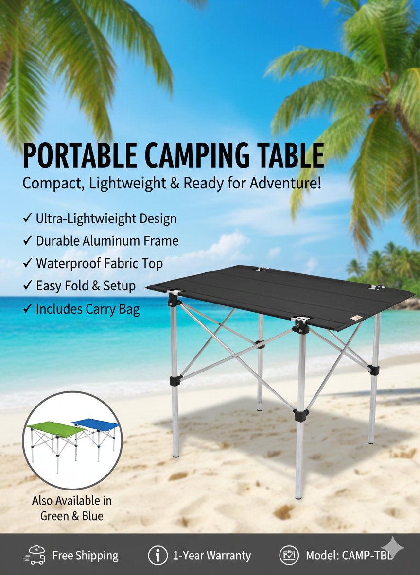 Складной походный столик черный