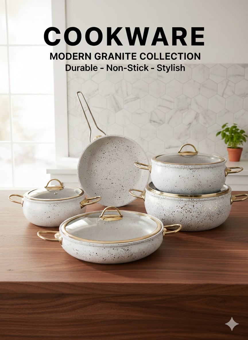 Набор гранитной посуды 9 предметов «Белый мрамор»