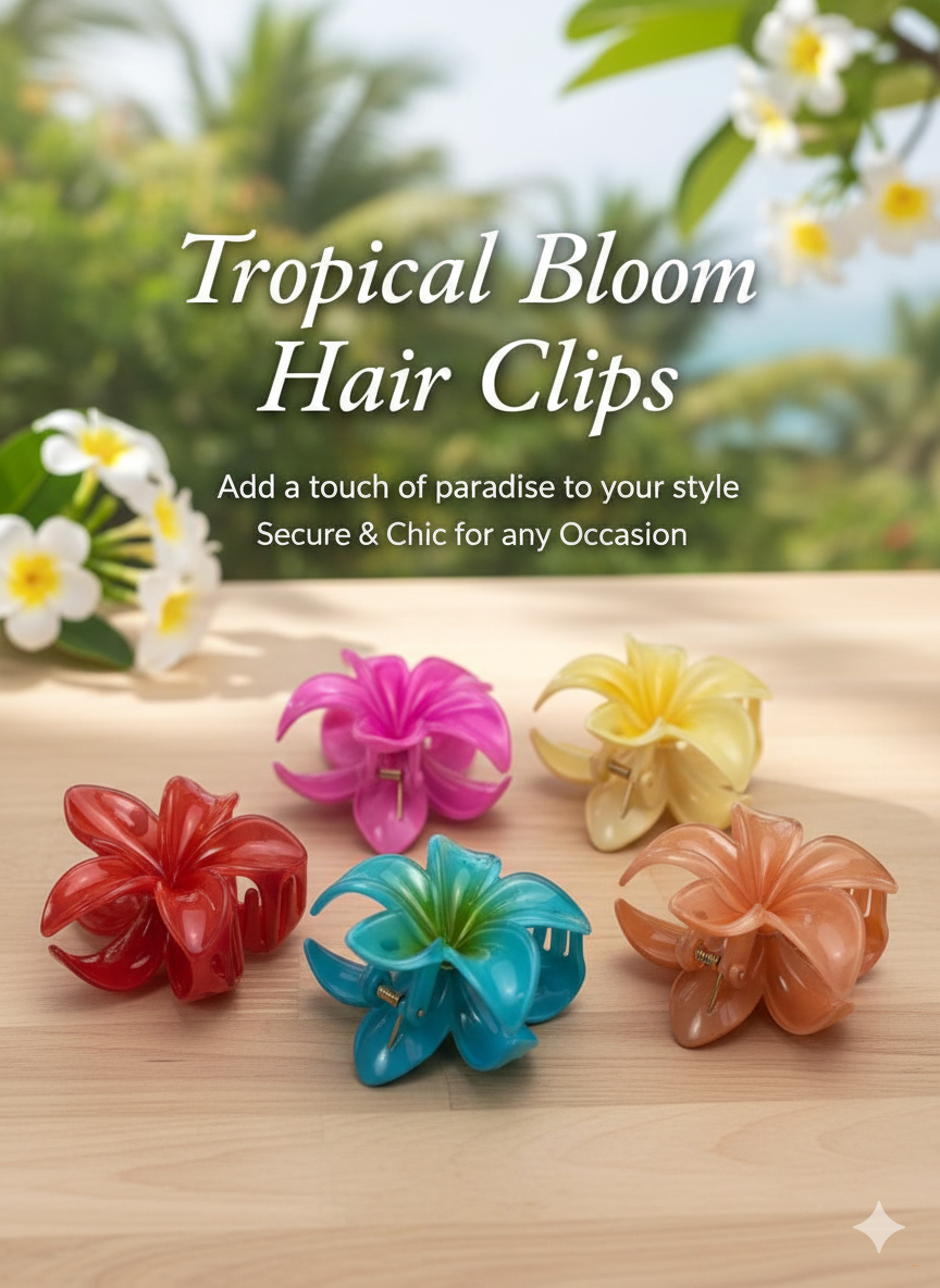 Заколка - цветок в Гавайском стиле, Летняя заколка - краб для волос, цветочек 8 см