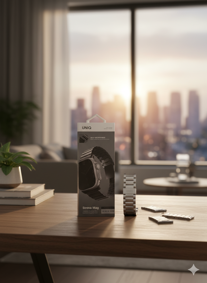 Ремешок UNIQ Strova MAG для смарт часов Apple Watch 44 45 46 49 мм из нержавеющей стали блочный с регулировкой длины и магнитной застежкой, серебристый