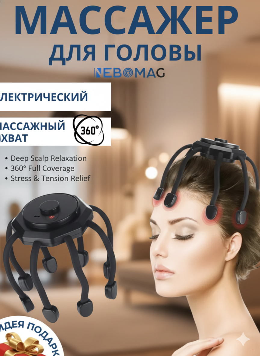 Беспроводной электрический массажер для головы