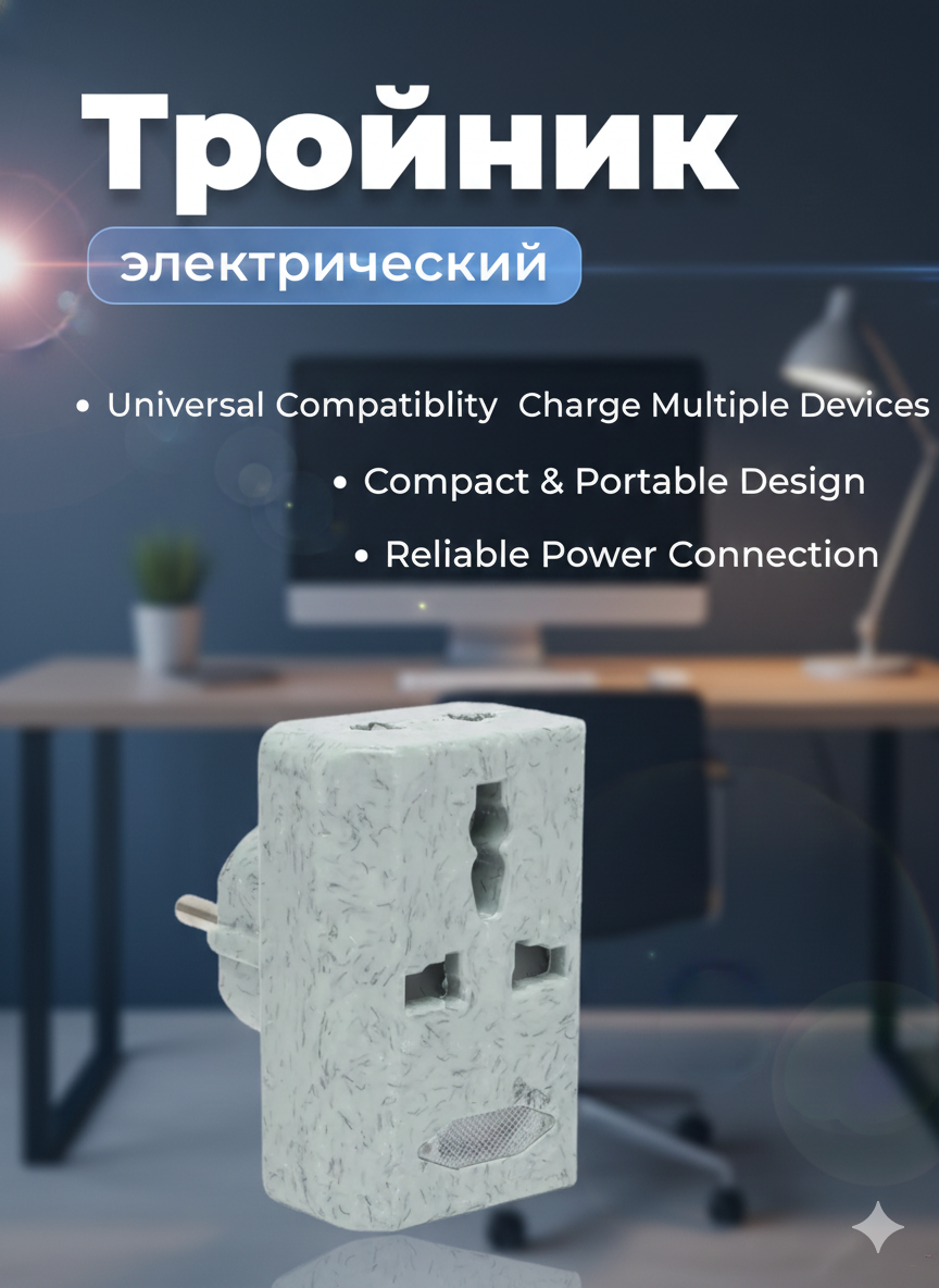 Тройник электрический, с выключателем и индикатором, универсальный переходник Merkan