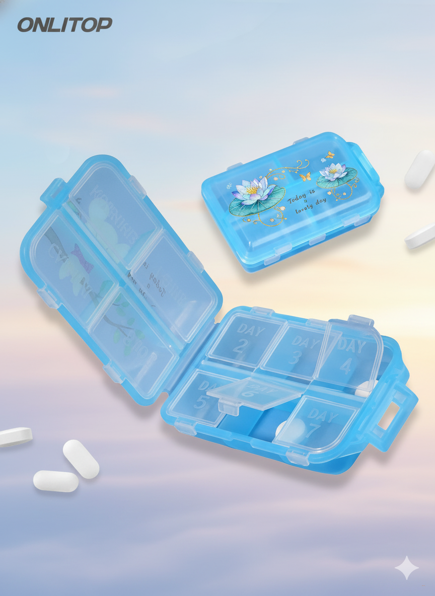 Таблетница, 9.5×6×3 см, 10 секций, голубая