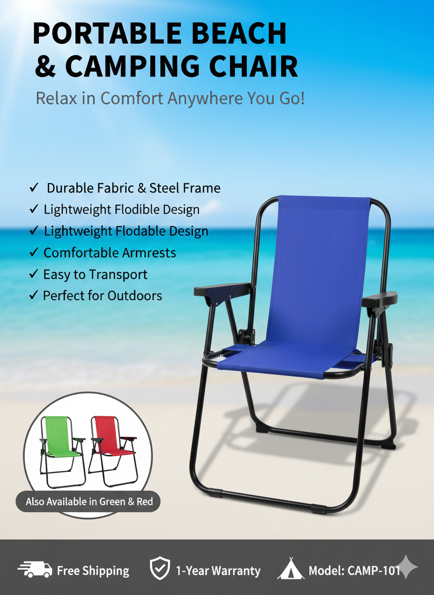 Детский стул для пикника на пляже с деревянными подлокотниками синий