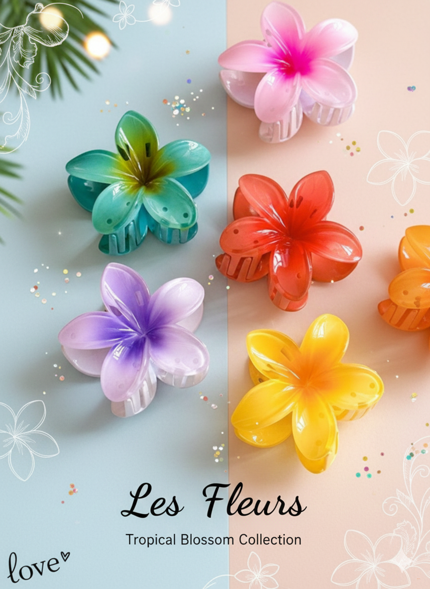 Заколка - цветок в Гавайском стиле, Летняя заколка - краб для волос, цветочек 5 см