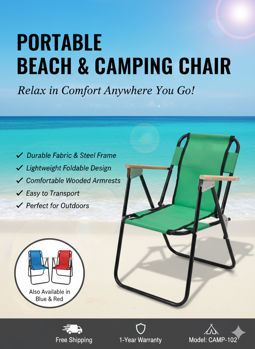 Детский стул для пикника на пляже с деревянными подлокотниками синий