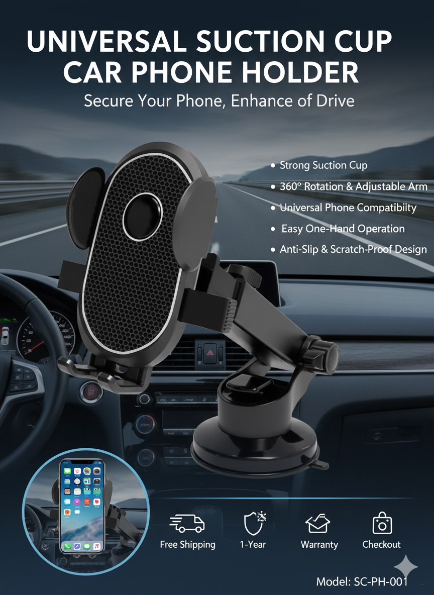 Держатель для телефона автомобильный в машину, на стекло, на панель, на присоске