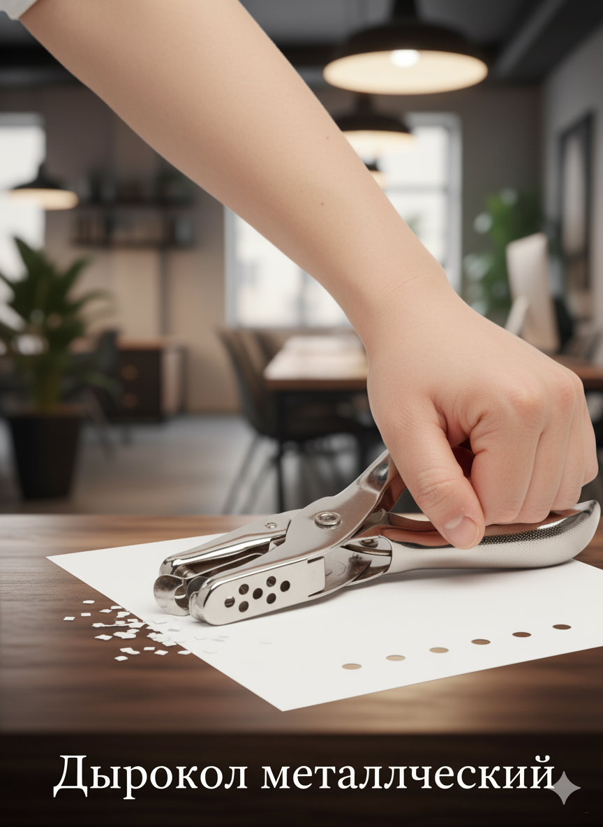 Металлический дырокол на 1 и 2 отверстия