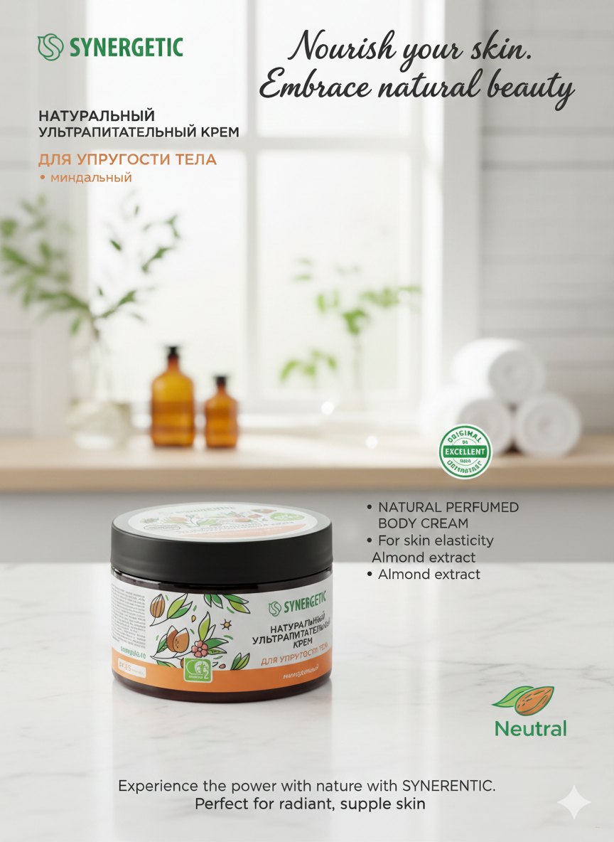 Натуральный ультрапитательный крем Synergetic для упругости тела, 300 мл