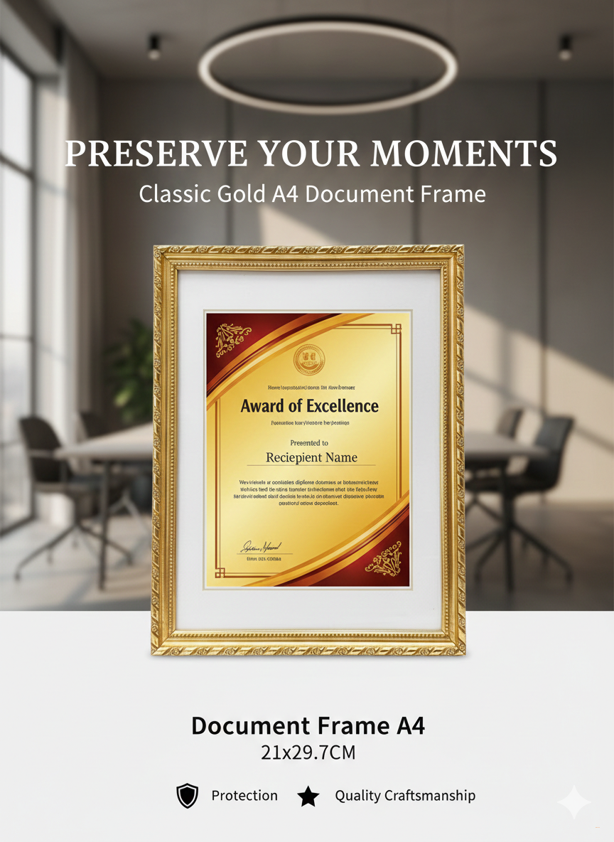 Рамка для документов А4 (золотая)