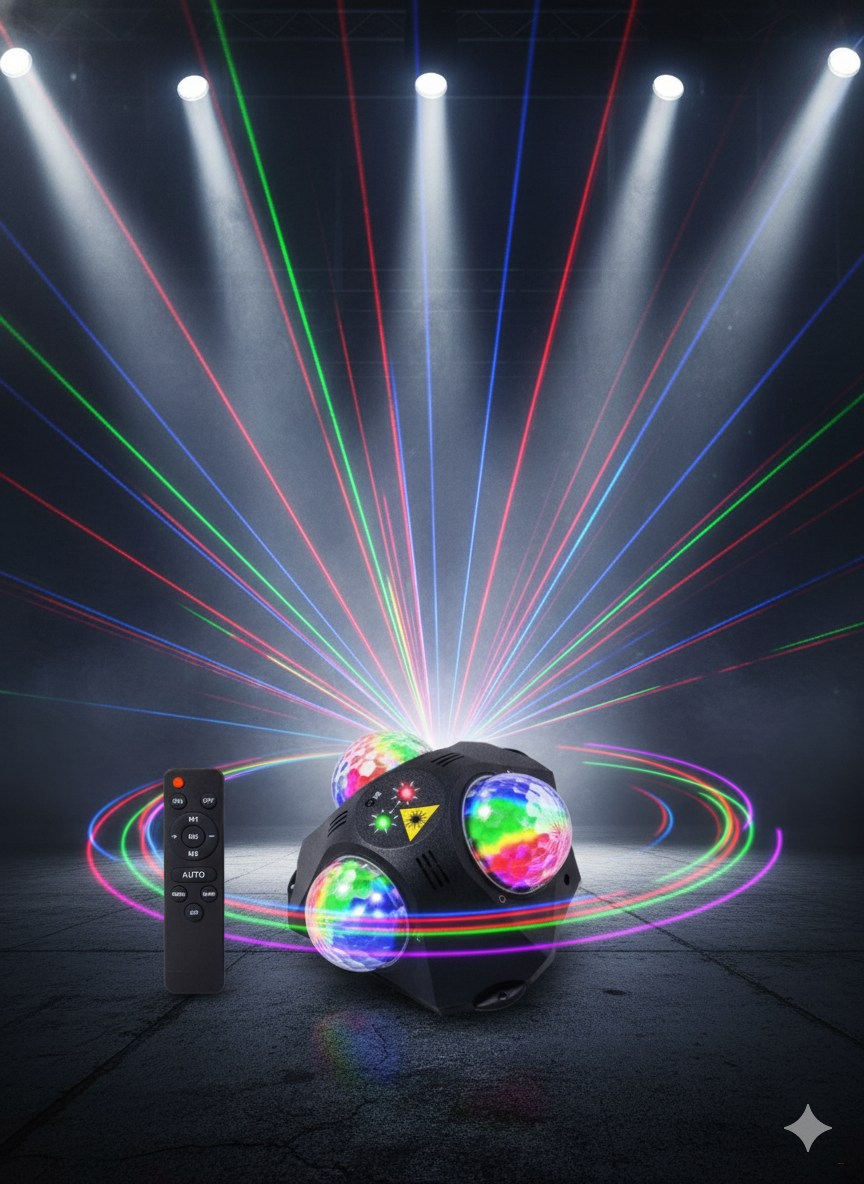 Диско-шар 4 в 1, лазерный проектор, свет для вечеринки