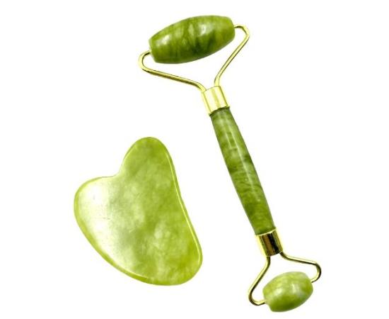 Нефритовый роликовый массажер для лица и тела, скребок гуаша из камня