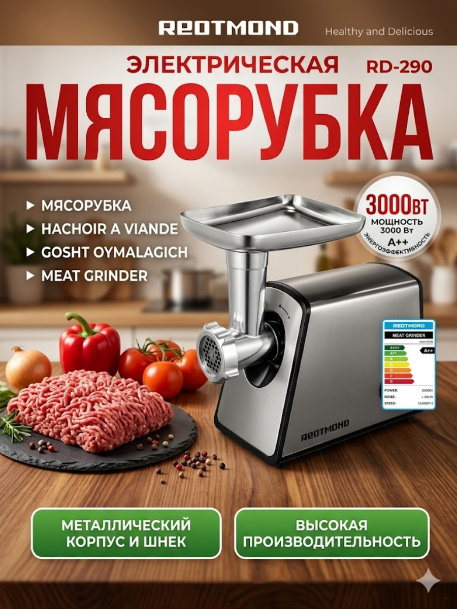Электрическая мясорубка REOTMOND RD-290 (3000 Вт)