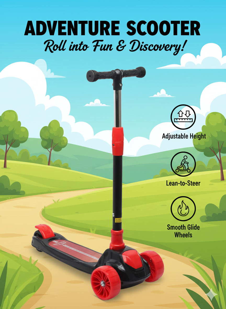 Детский самокат 2009, черно-красный