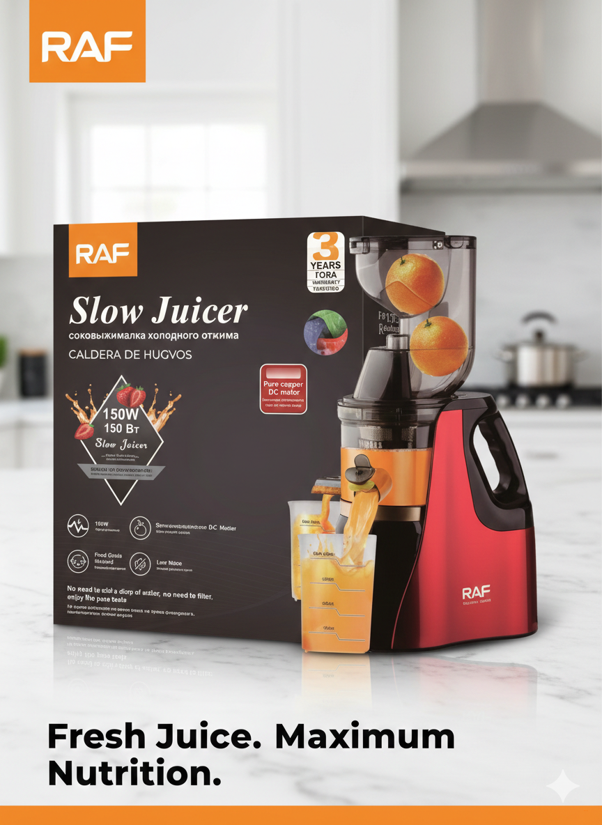 Шнековая соковыжималка холодного отжима RAF R.2831, 1500 Вт, 80 мм
