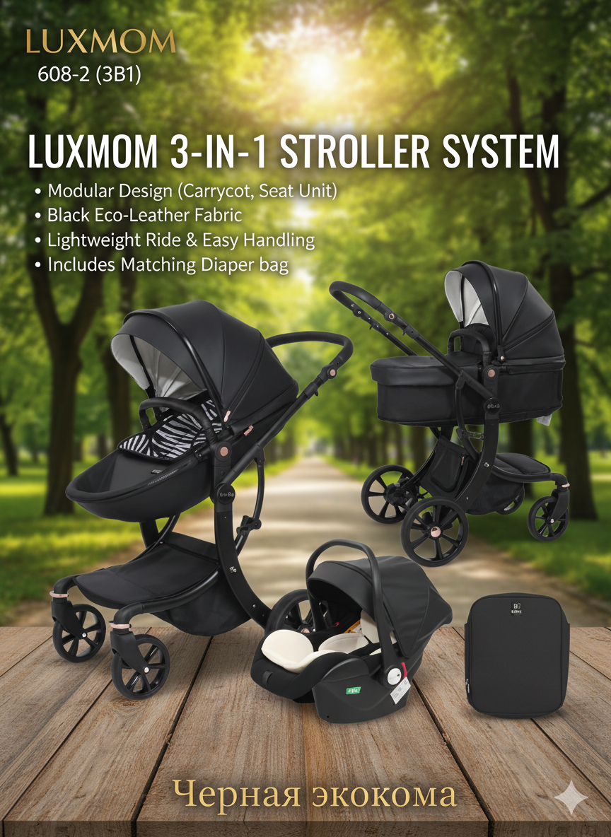 Детская коляска Kidilo 609+C 2 в 1, чёрный