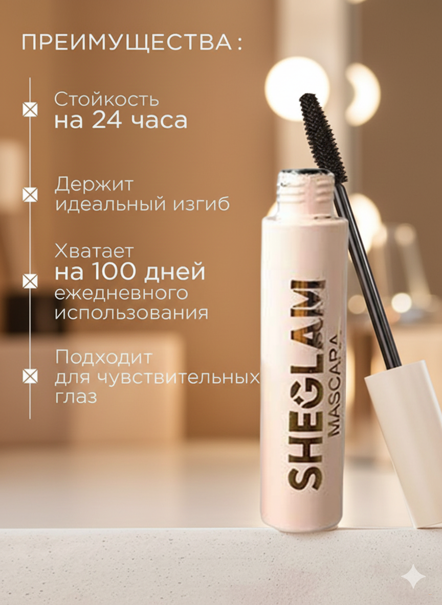 Тушь для ресниц, водостойкая, Luxurious lashes, SHEGLAM, 4 мл