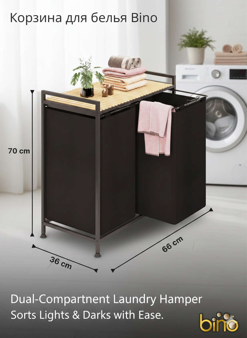 Корзина для белья, грязная корзина, деревянный шкаф для ванной комнаты, большой размер, широкая тканевая корзина с 2 отделениями, грязная корзина