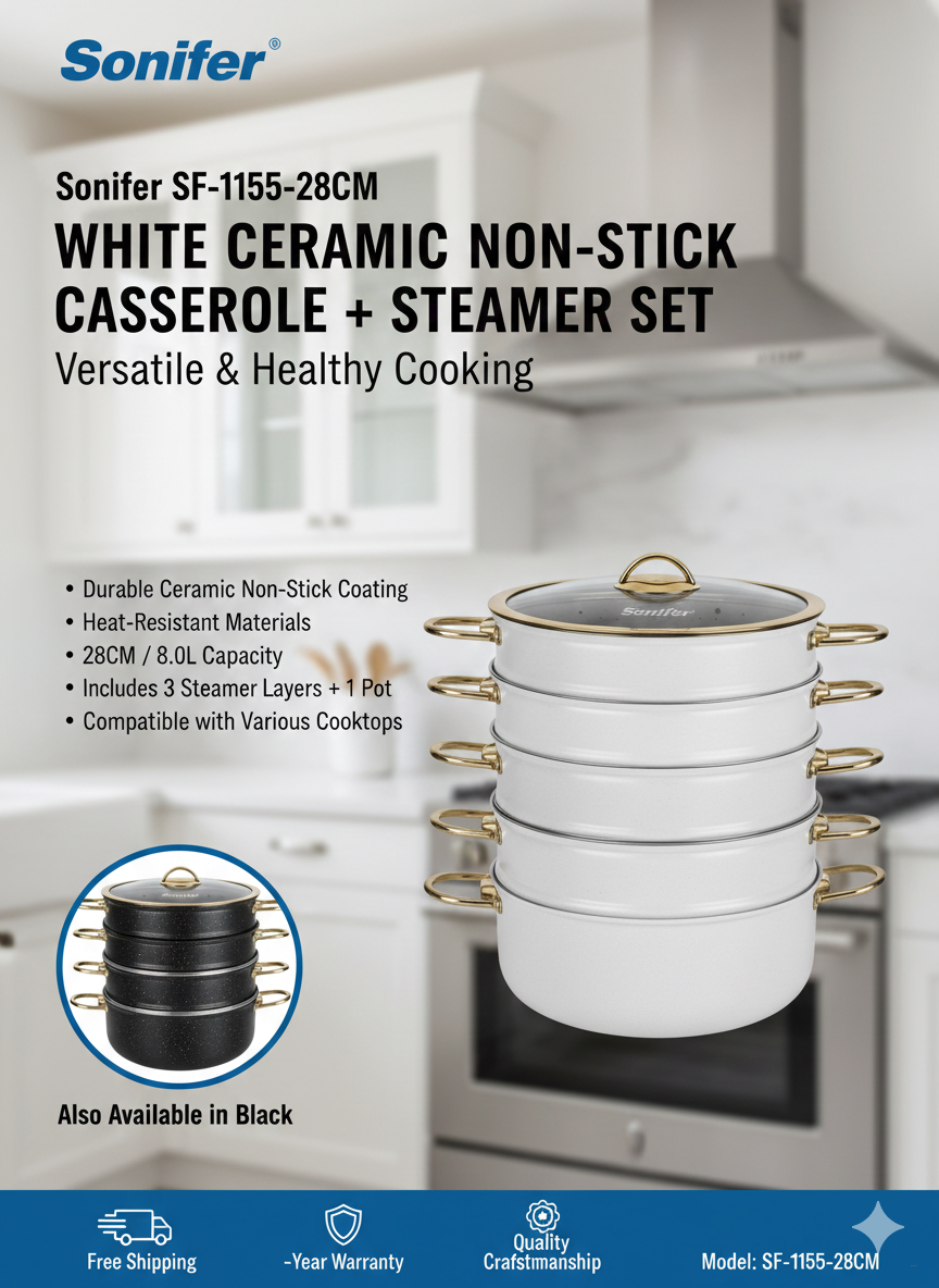 Мантоварка Sonifer SF-1155 (28см 8 л, белый гранит)