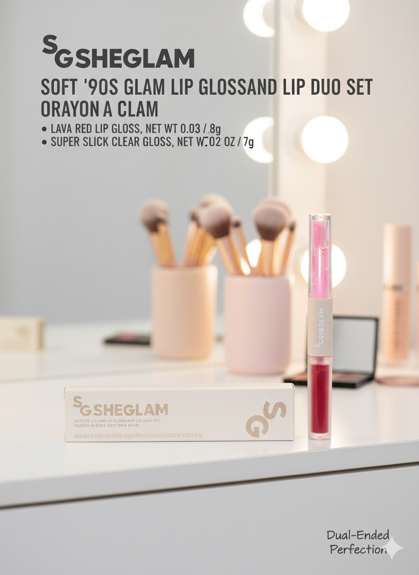Двухсторонняя помада - блеск для губ, 2 в 1, SHEGLAM Soft 90s Glam Lip Duo Set, 6 оттенков