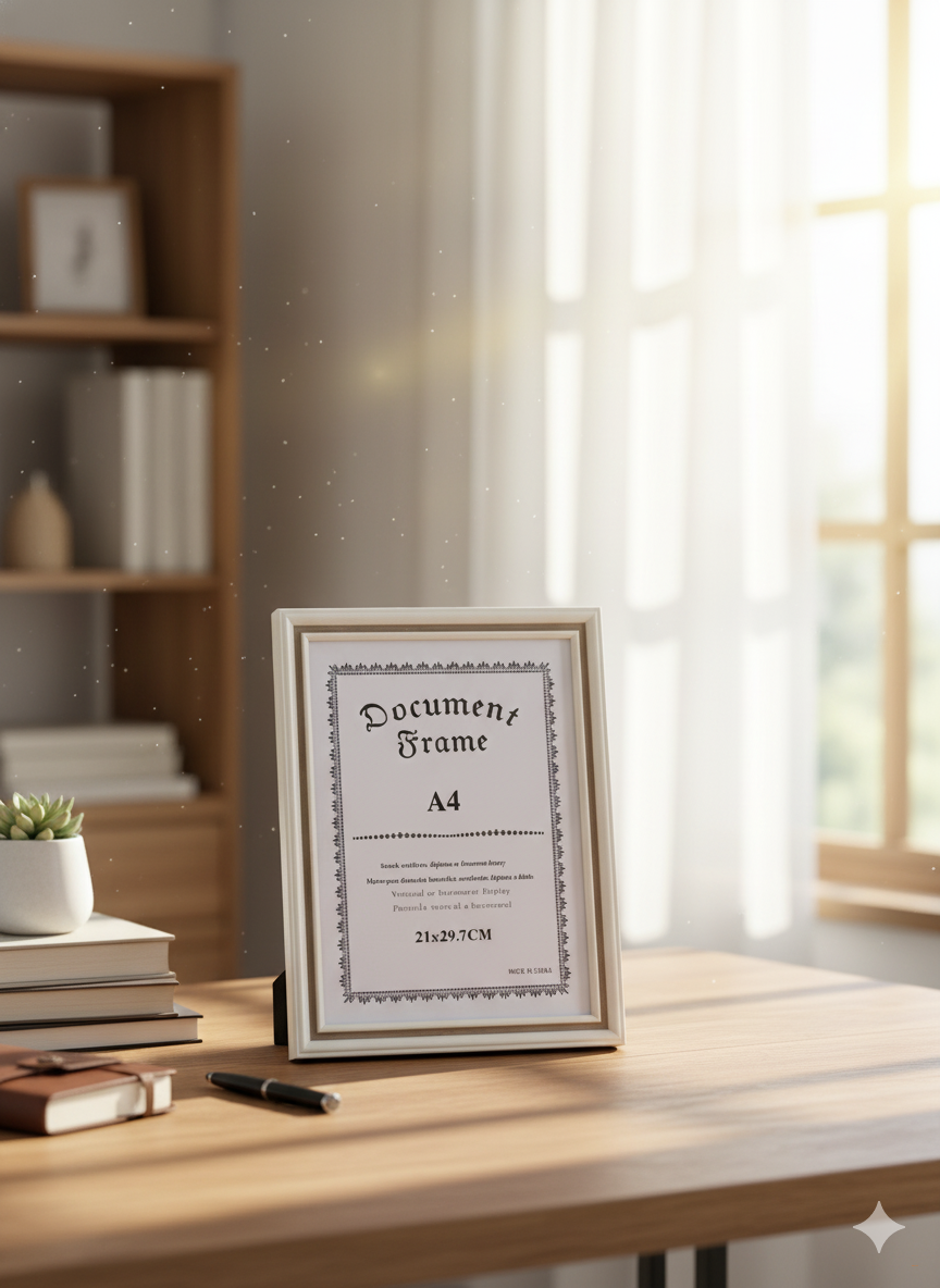 Фоторамка пластик формат А4 "Офелия" беж с золотой полосой 34х25 см