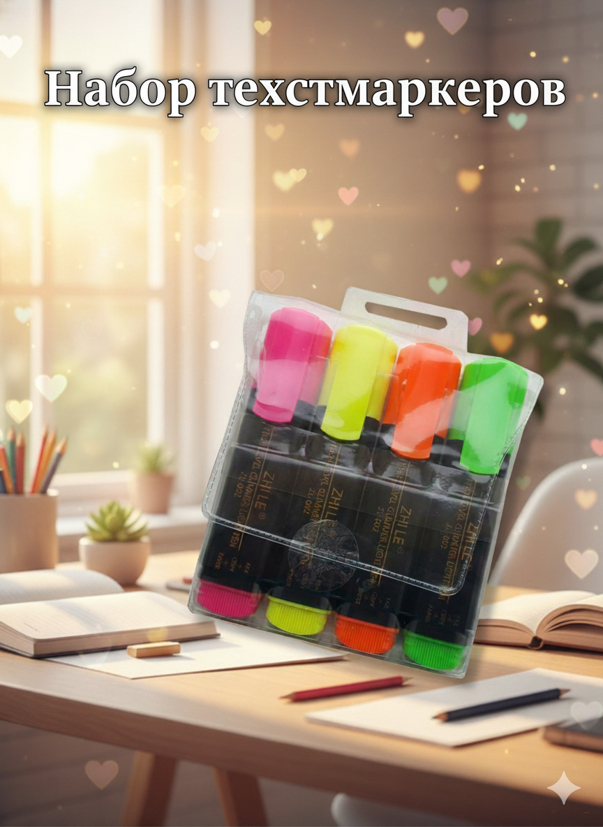 Проф-Пресс Набор текстмаркеров, 4 штуки, 4 цвета