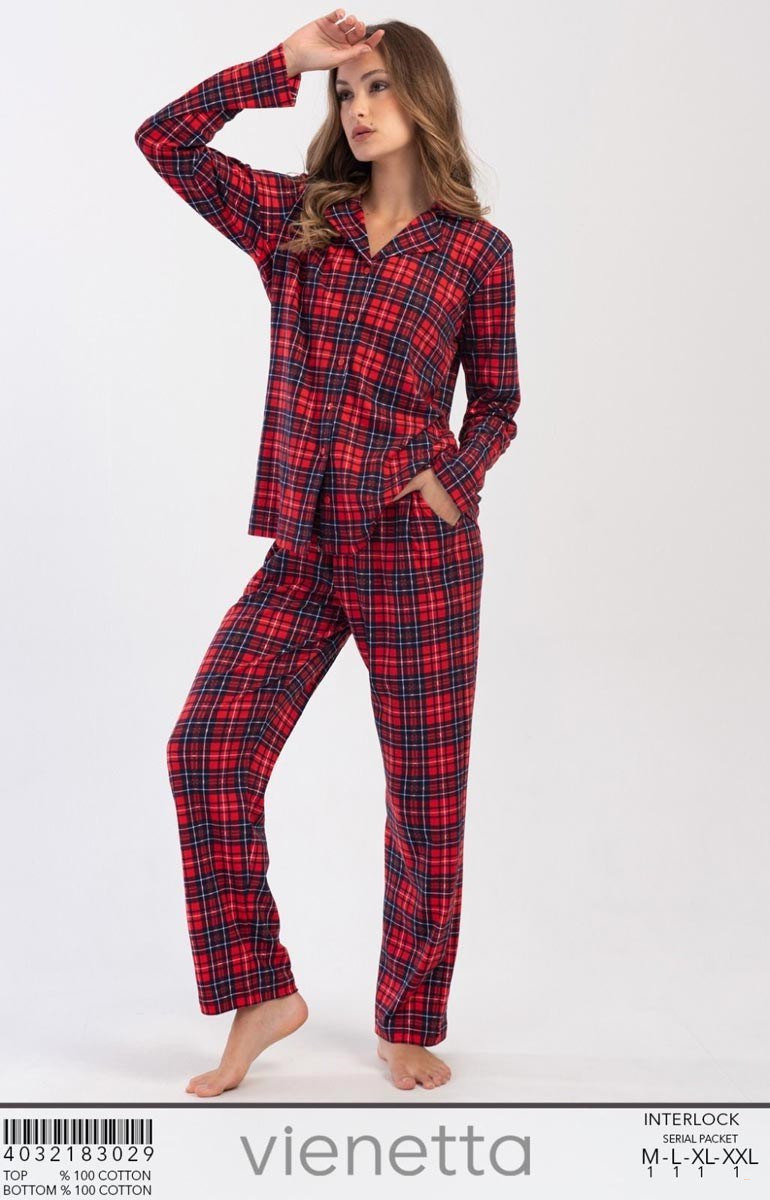 Пижама женская со штанами и рубашкой хлопок