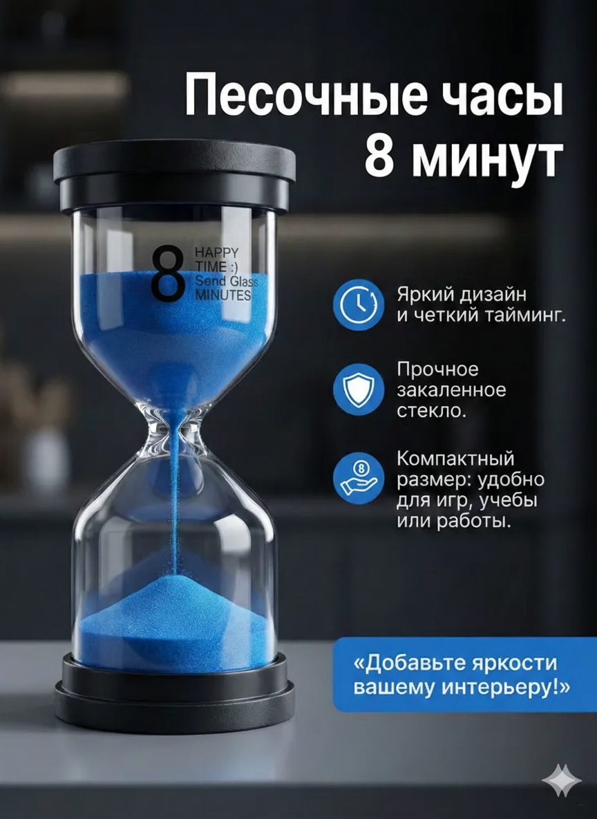 Песочные часы 8 минут (синий песок)