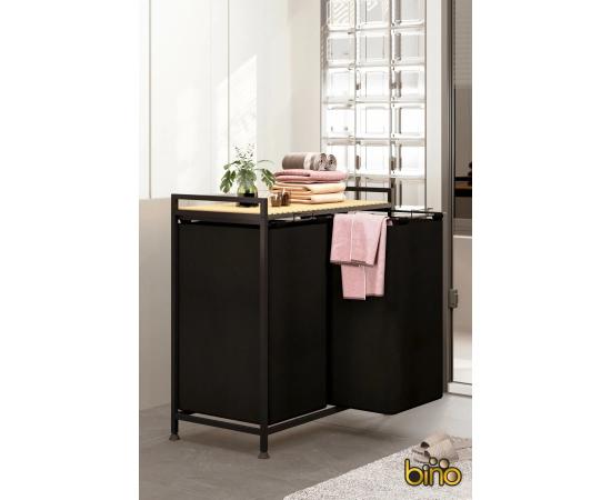 Корзина для белья, грязная корзина, деревянный шкаф для ванной комнаты, большой размер, широкая тканевая корзина с 2 отделениями, грязная корзина