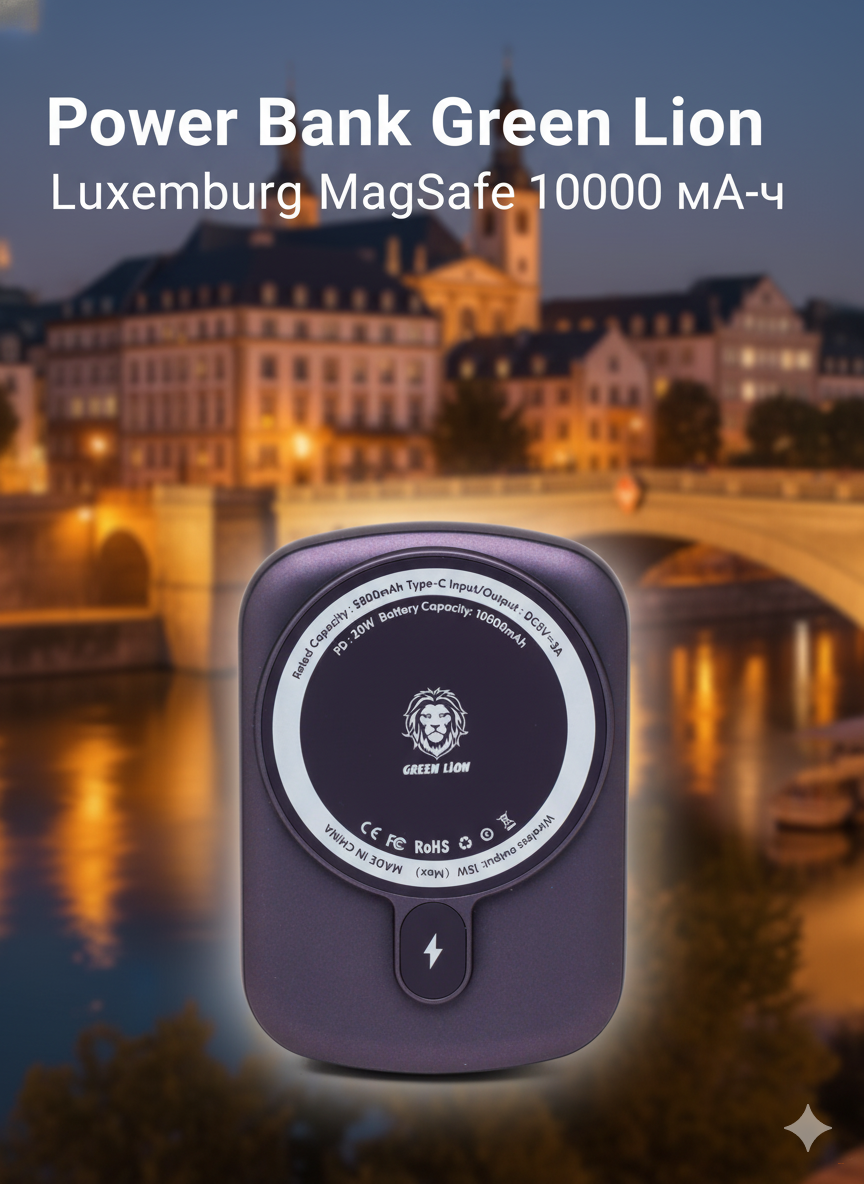 Внешний аккумулятор Power Bank Green Lion, 10000 mAh, Luxembourg Magsafe