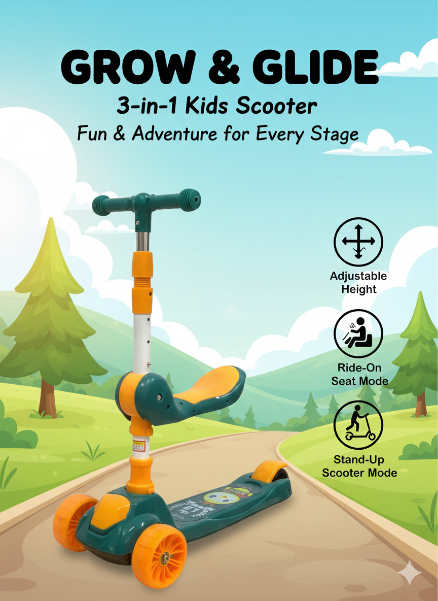 Детский самокат Lovely Duck, зелёно-оранжевый