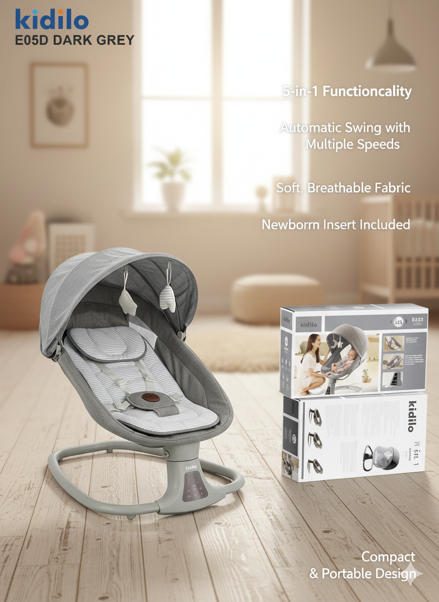 Детская качель-шезлонг KIDILO E05D (тёмно-серый)