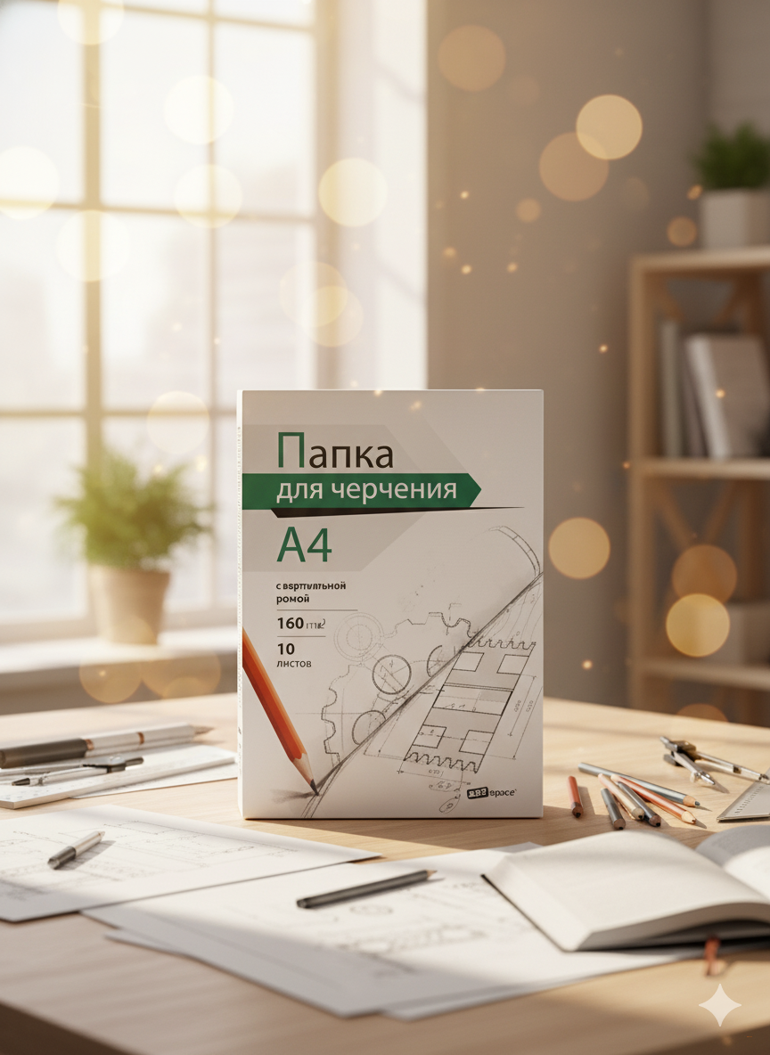 Папка для черчения А4, 10л, с вертикальной рамкой