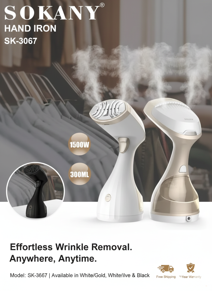 Ручной отпариватель Sokany SK-3067, бело-золотистый