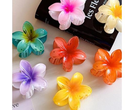 Заколка - цветок в Гавайском стиле, Летняя заколка - краб для волос, цветочек 5 см