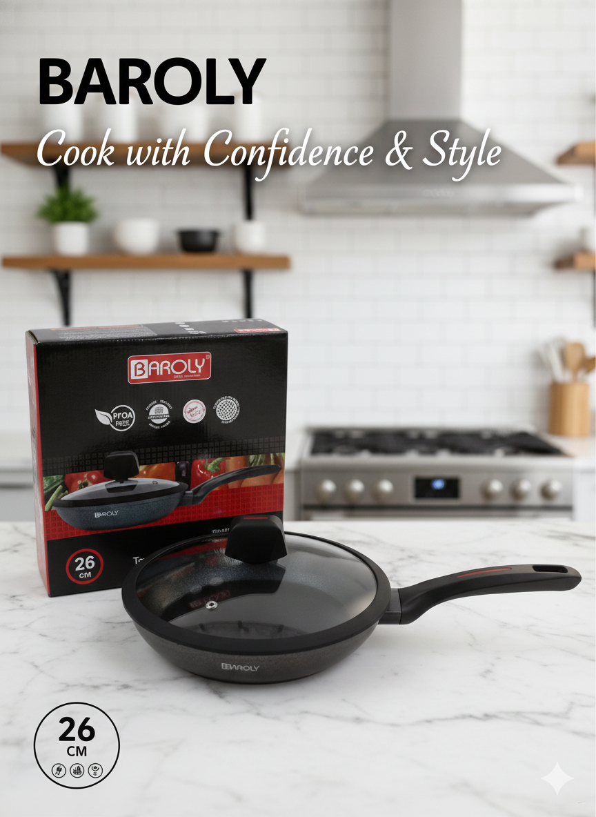 Сковорода антиперегар "BAROLY" с крышкой  26см